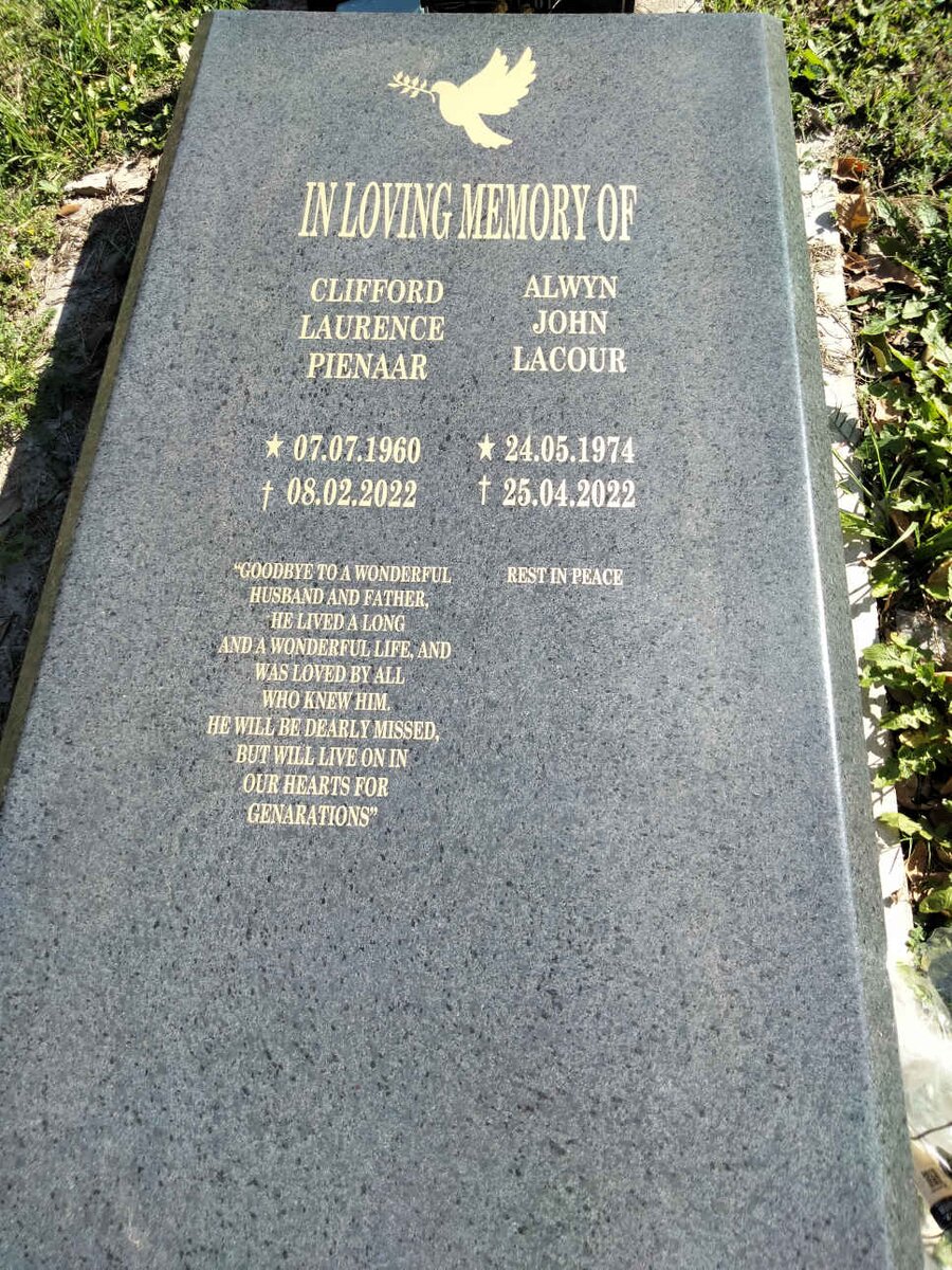 PIENAAR Clifford Laurence 1960-2022 :: LACOUR Alwyn John 1974-2022