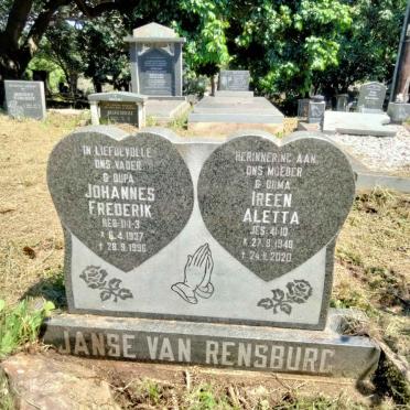 RENSBURG Johannes Frederik, Janse van 1937-1996 &amp; Ireen Aletta 1940-2020