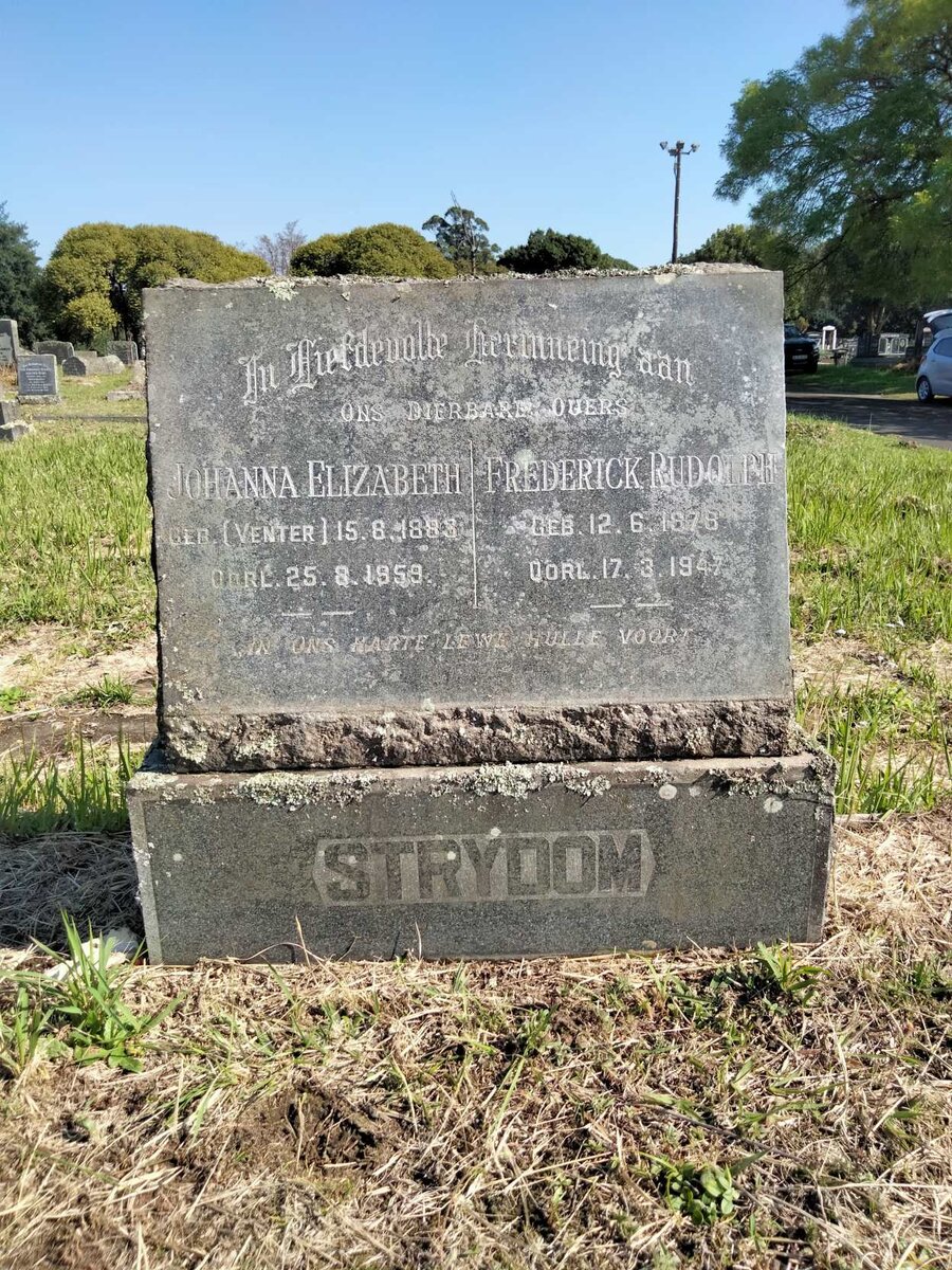 STRYDOM Frederick Rudolph 1878-1947 &amp; Johanna Elizabeth VENTER 1883-1959
