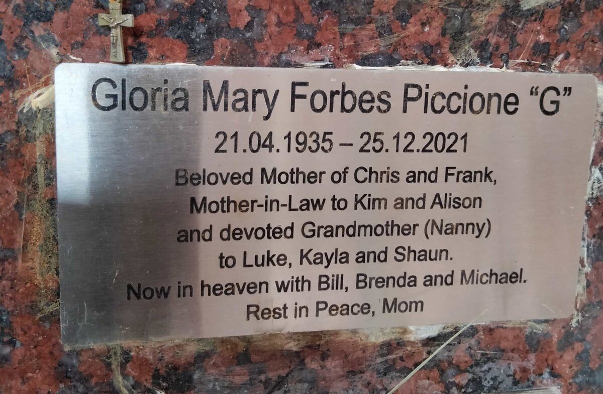 PICCIONE Gloria Mary Forbes 1935-2021