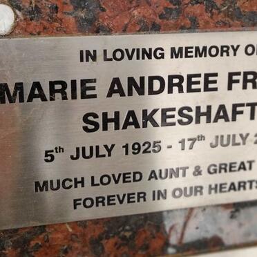 SHAKESHAFT Marie Andree France 1925-2019