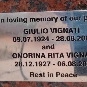 VIGNATI Giulio 1924-2009 & Onorina Rita 1927-2011