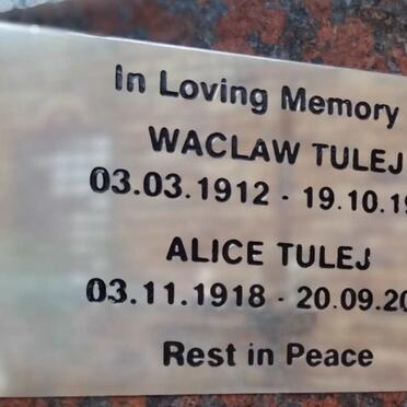 TULEJ Waclaw 1912-1992 & Alice 1918-2013