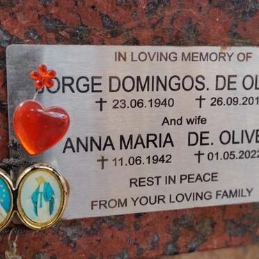 OLIVEIRA Jorge Domingos, de 1940-2019 & Anna Maria 1942-2022