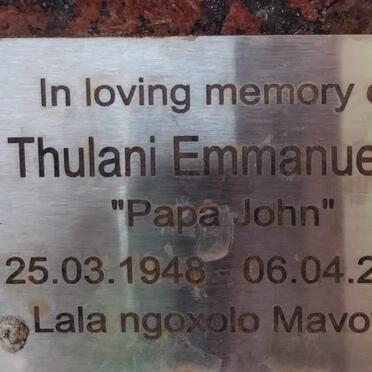 MKHIZE John Thulani Emmanuel 1948-2022