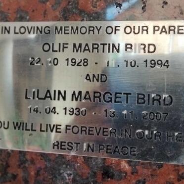 BIRD Olif Martin 1928-1994 & Lilian Margaret 1930-2007