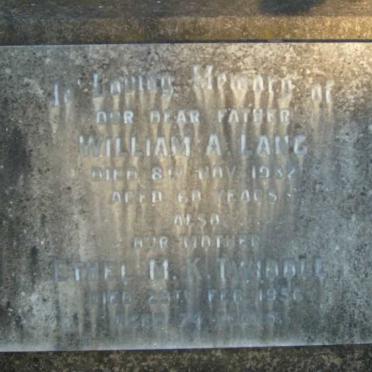 LANG William A. 1872-1932 &amp; TWIDDLE M.K. 1882-1956