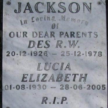 JACKSON Des R.W. 1926-1978 &amp; Lucia Elizabeth 1930-2005