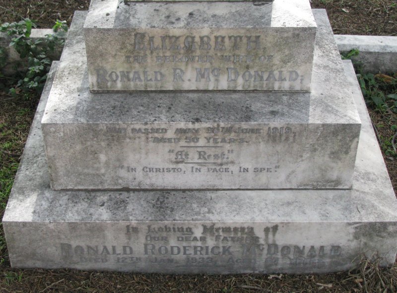 MCDONALD Ronald Roderick 1866-1933 &amp; Elizabeth 1869-1919