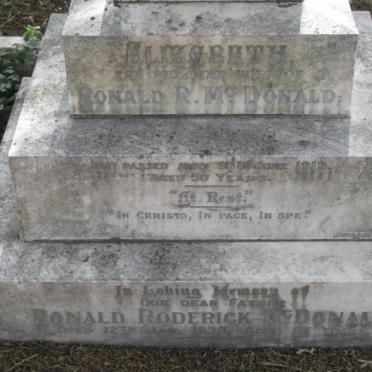 MCDONALD Ronald Roderick 1866-1933 &amp; Elizabeth 1869-1919