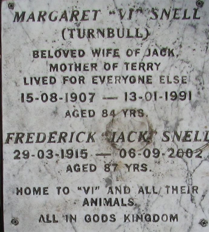 SNELL Frederick 1915-2002 &amp; Margaret TURNBULL 1907-1991