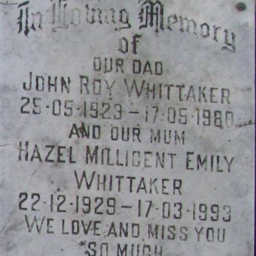 WHITTAKER John Roy 1923-1980 &amp; Hazel Millicent Emily 1928-1993
