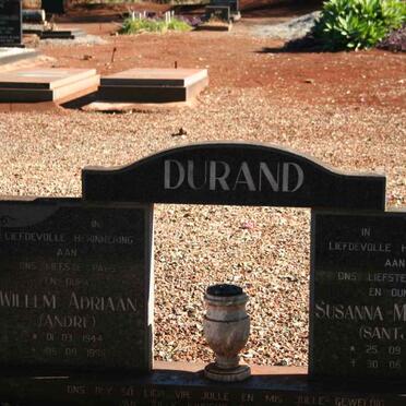 DURAND Willem Adriaan 1944-1996 &amp; Susanna Magdalena 1948-1995