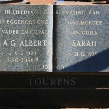 LOURENS J.A.G. 1929-1984 &amp; Sarah 1929-