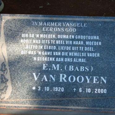 ROOYEN Hendrik, van 1911-1976 &amp; E.M. 1920-2000