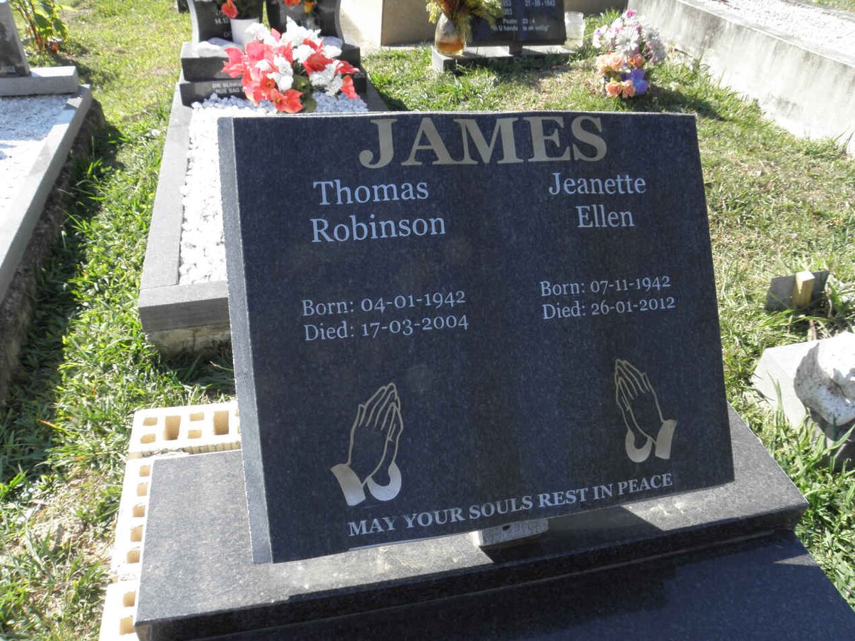 JAMES Thomas Robinson 1942-2004 &amp; Jeanette Ellen 1942-2012