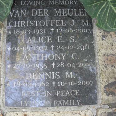 MEULEN Christoffel J M, van der 1931-2003