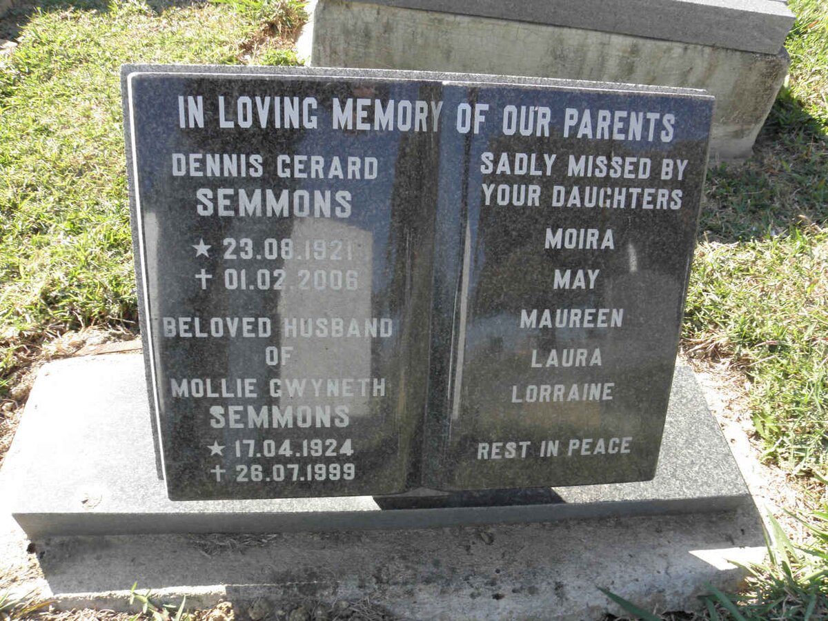 SEMMONS Dennis Gerard 1921-2006 &amp; Mollie Gwyneth 1924-1999