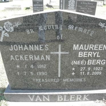 BLERK Johannes Ackerman, van 1912-1990 &amp; Maureen Beryl BERG 1923-2009