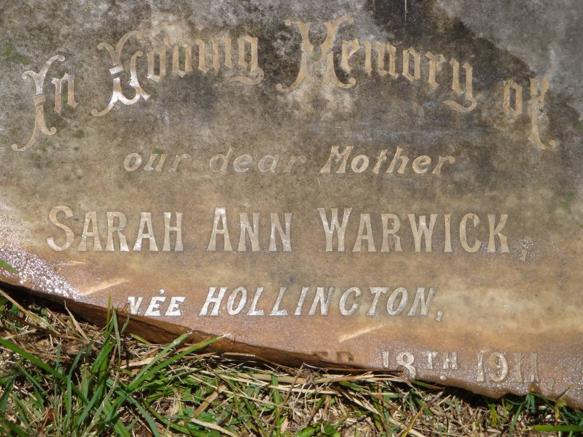 WARWICK Sarah Ann nee HOLLINGTON -1911