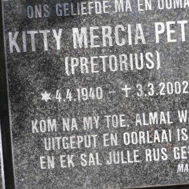 PETER Kitty Mercia nee PRETORIUS 1940-2002