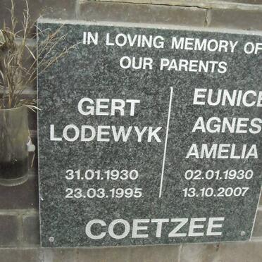COETZEE Gert Lodewyk 1930-1995 &amp; Eunice Agnes Amelia 1930-2007