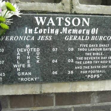 WATSON Gerald Burcombe 1938-2009 &amp; Veronica Jess 1943-2006