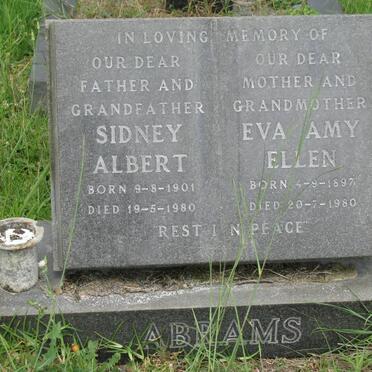 ABRAMS Sidney Albert 1901-1980 &amp; Eva Amy Ellen 1897-1980