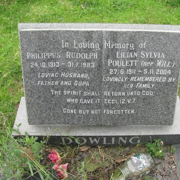 DOWLING Philippus Rudolph 1913-1983 &amp; Lilian Sylvia Poulett nee WILL 1911-2004