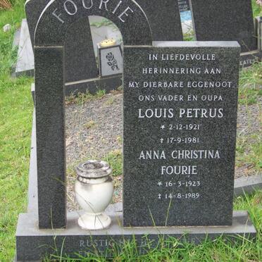 FOURIE Louis Petrus 1921-1981 &amp; Anna Christina 1923-1989