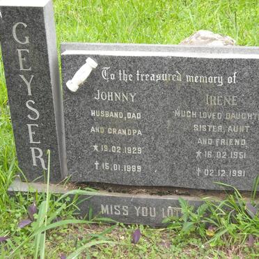 GEYSER Johnny 1929-1989 :: GEYSER Irene 1951-1991