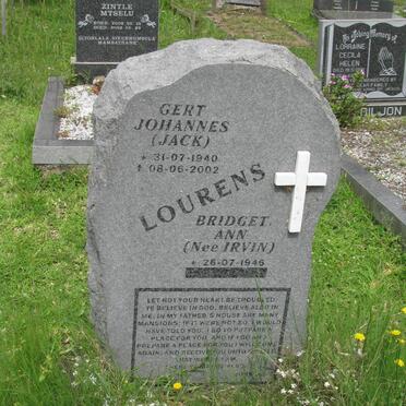 LOURENS Gert Johannes 1940-2002 &amp; Bridget Ann IRVIN 1946-