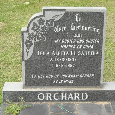 ORCHARD Heila Aletta Elisabetha 1937-1987