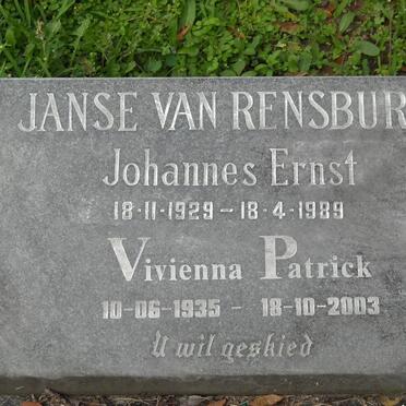 RENSBURG Johannes Ernst, Janse van 1929-1989 &amp; Vivienna Patrick 1935-2003