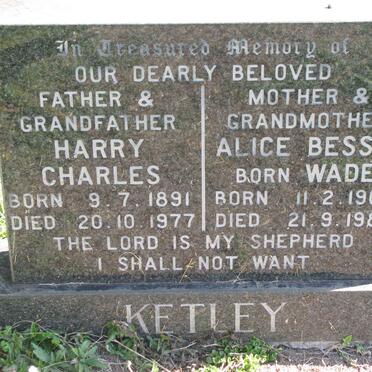 KETLEY Harry Charles 1891-1977 &amp; Alice Bessie WADE 1902-1987