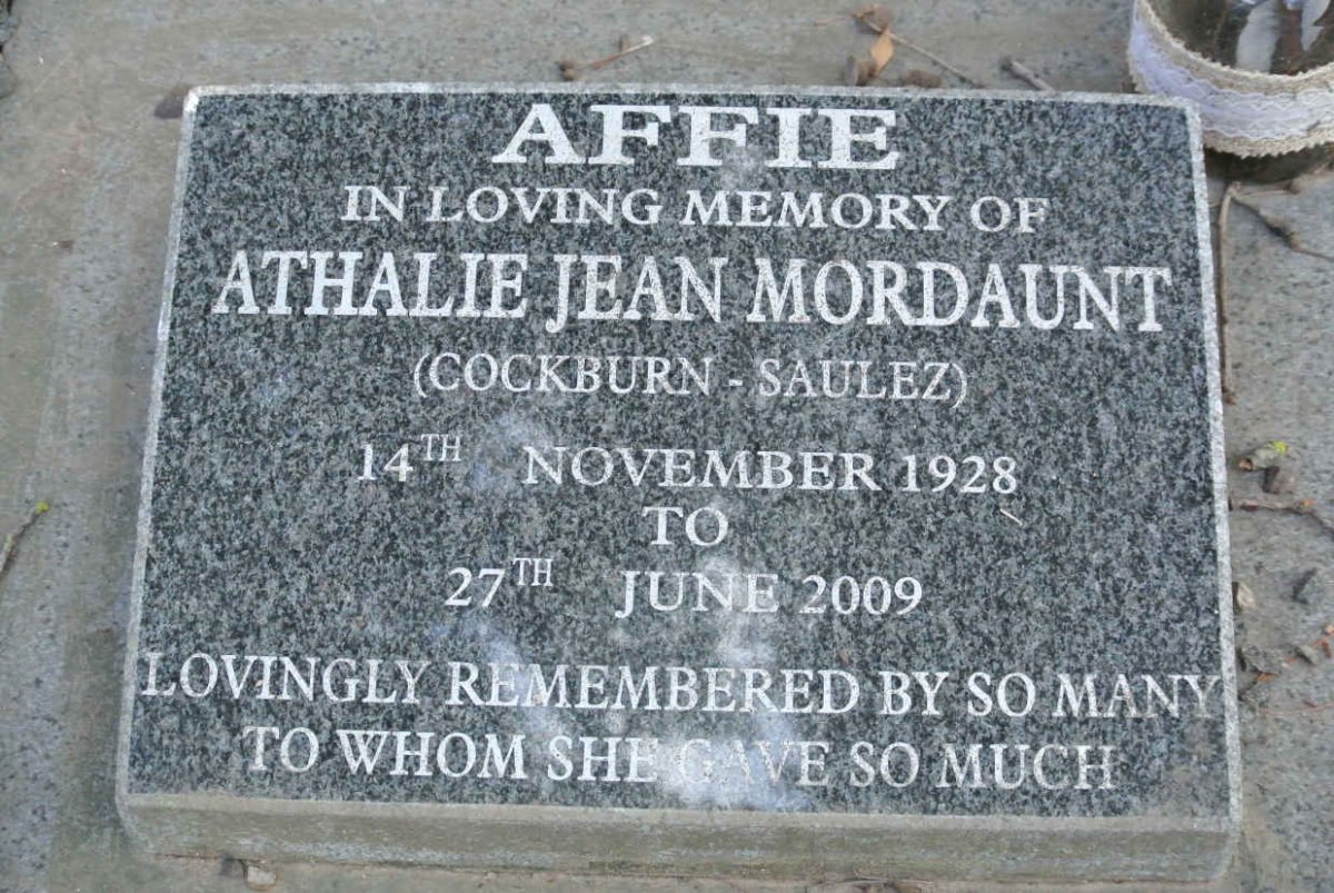 MORDAUNT Athalie Jean nee COCKBURN-SAULEZ 1928-2009