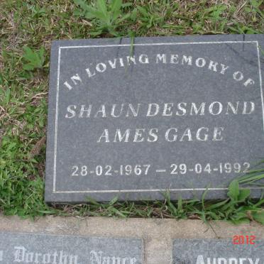 GAGE Shaun Desmond Ames 1967-1992