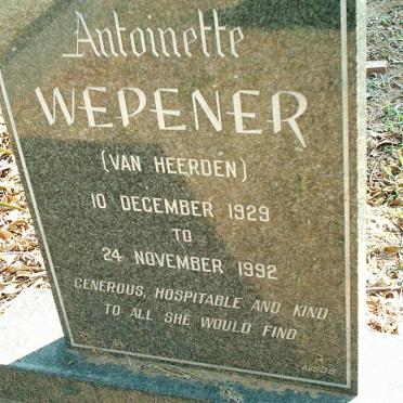 WEPENER Antoinette nee VAN HEERDEN 1929-1992