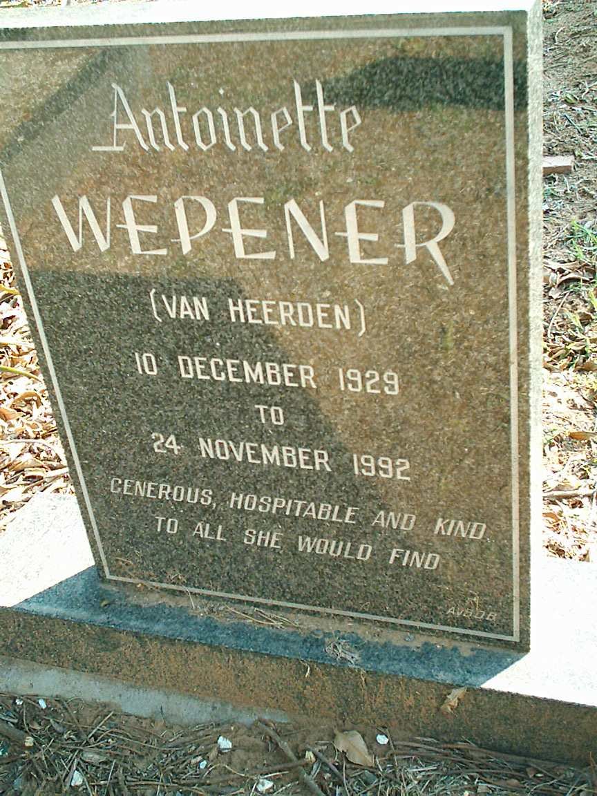 WEPENER Antoinette nee VAN HEERDEN 1929-1992