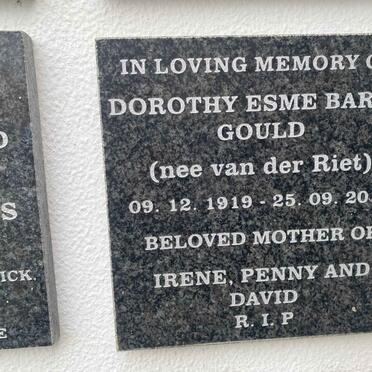 GOULD Dorothy Esme Barry nee VAN DER RIET 1919-2015