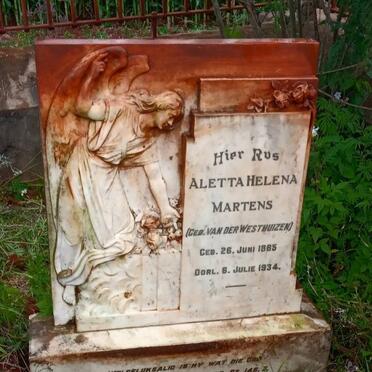MARTENS Aletta Helena nee VAN DER WESTHUIZEN 1885-1934