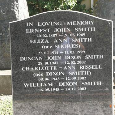 SMITH Ernest John 1887-1964 :: SMITH Eliza Ann nee SHORES 1914-1999 :: SMITH Duncan John Dixon 1947-2002