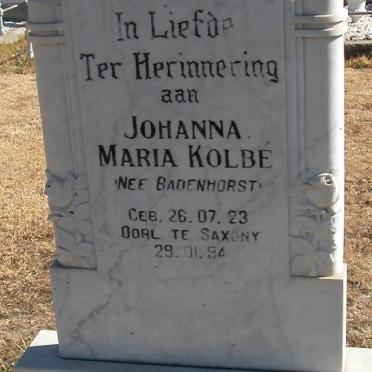 KOLBE Johanna Maria nee BADENHORST 1923-1994