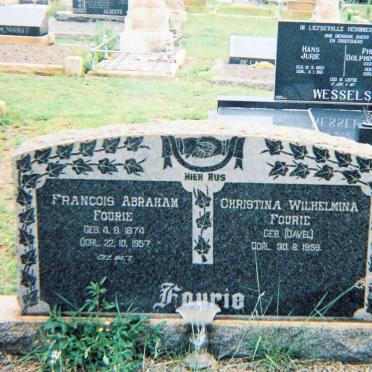 FOURIE Francois Abraham 1874-1957 &amp; Christina Wilhelmina DAVEL -1959