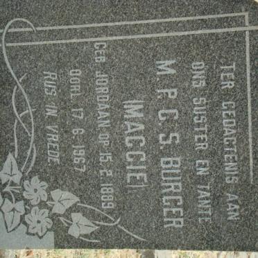 BURGER M.P.C.S. nee JORDAAN 1889-1967