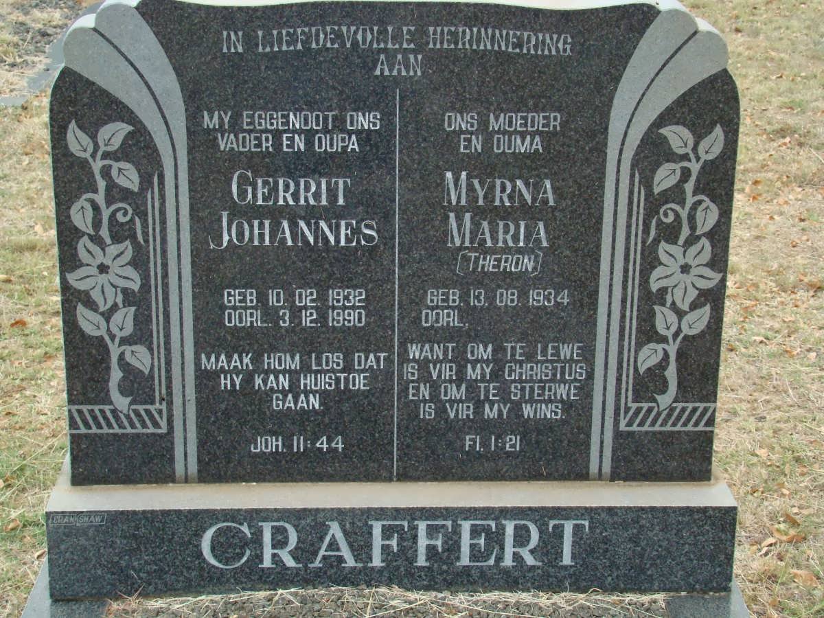 CRAFFERT Gerrit Johannes 1932-1990 &amp; Myrna Maria THERON 1934-