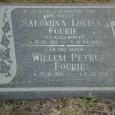 FOURIE Willem Petrus 1905-1996 &amp; Salomina Louisa REDELINGHUYS 1921-1993
