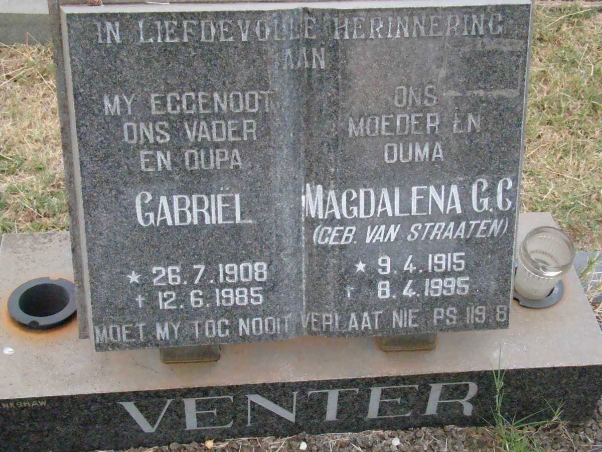 VENTER Gabriel 1908-1985 &amp; Magdalena G.C. VAN STRAATEN 1915-1995