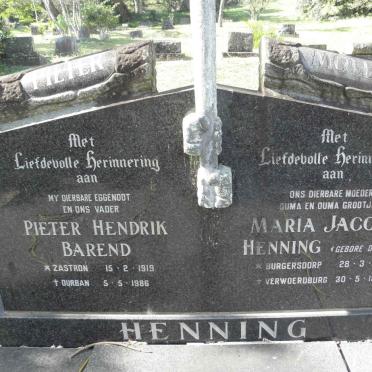 HENNING Pieter Hendrik Barend 1919-1986 &amp; Maria Jacoba DE JONGH 1924-1994
