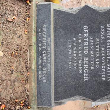 BERGER Gertrud nee TRAUTMANN 1901-1971 :: OSKAR Siegfried Karel 1930-1983